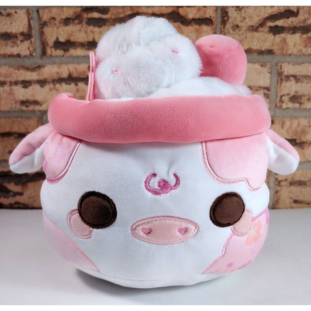 Sakura Mooshake - 10in. Stuffed/Plush Pink Cow w/ Flower - Cuddle Barn